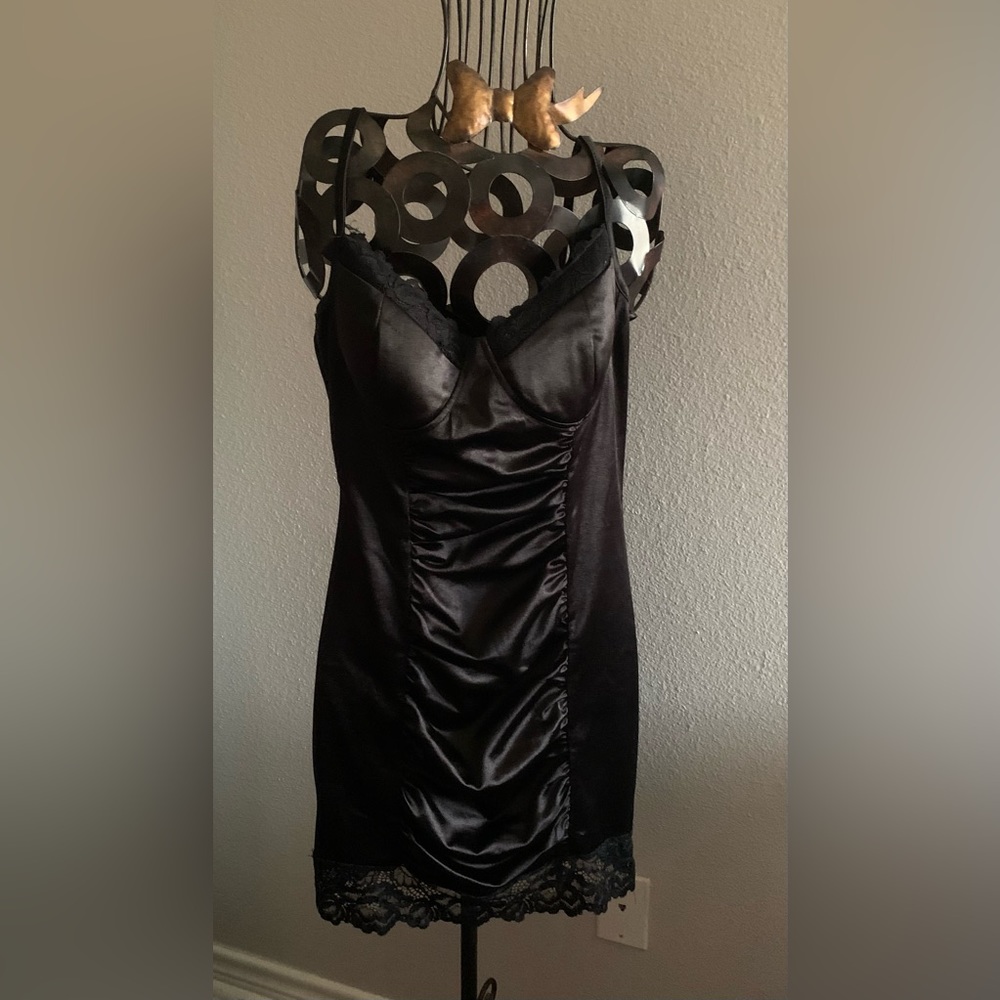Black Spaghetti Strap with Lace Dress